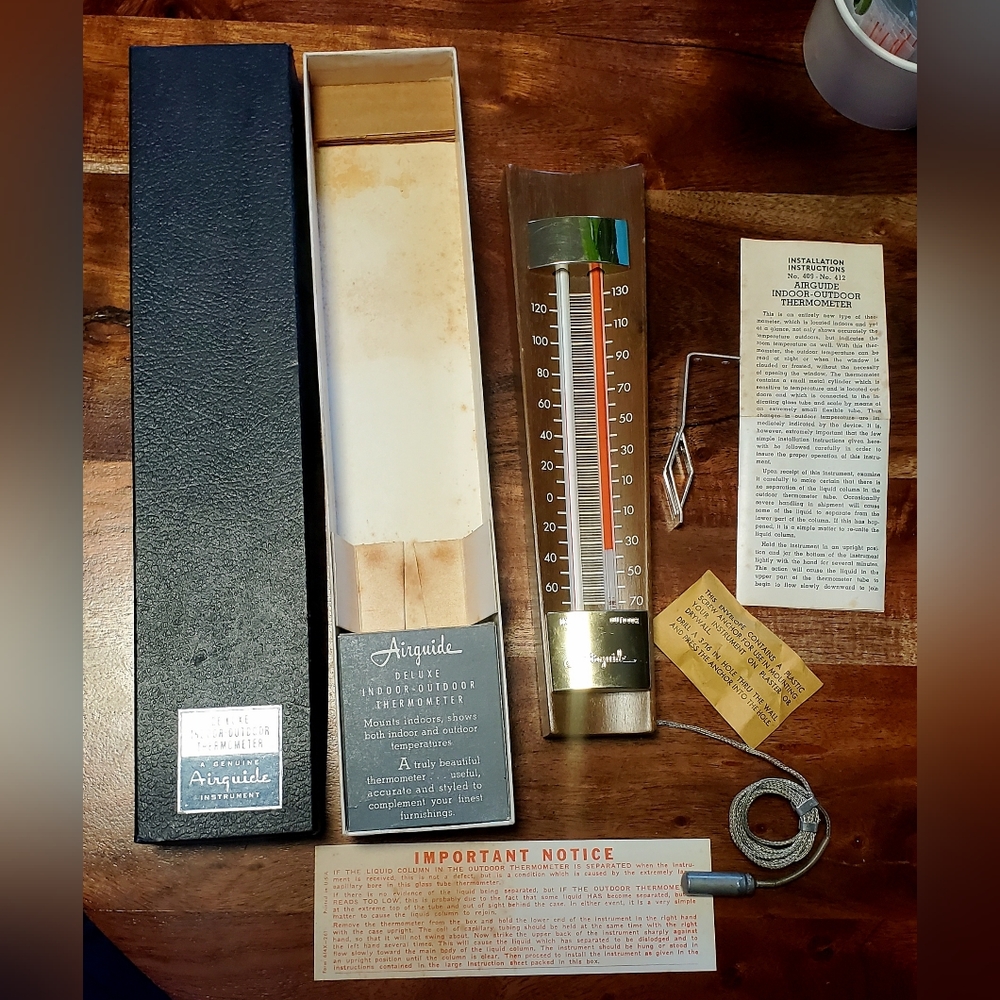 Vintage Airguide No. 409 Deluxe Indoor-OutdoorThermometer NewInOrginal Box 1456